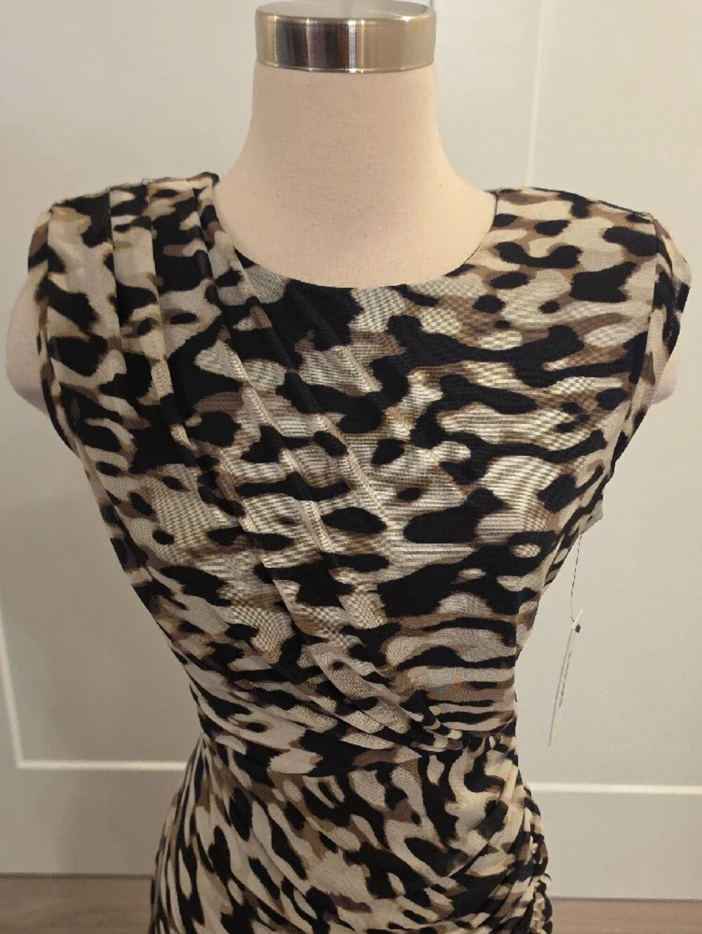 DKNY ruched Beige&Black Leopard-Print Midi Dress size 10 new with tags